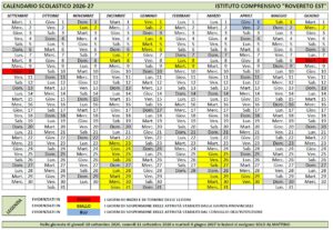 Calendario scolastico 2026-27
